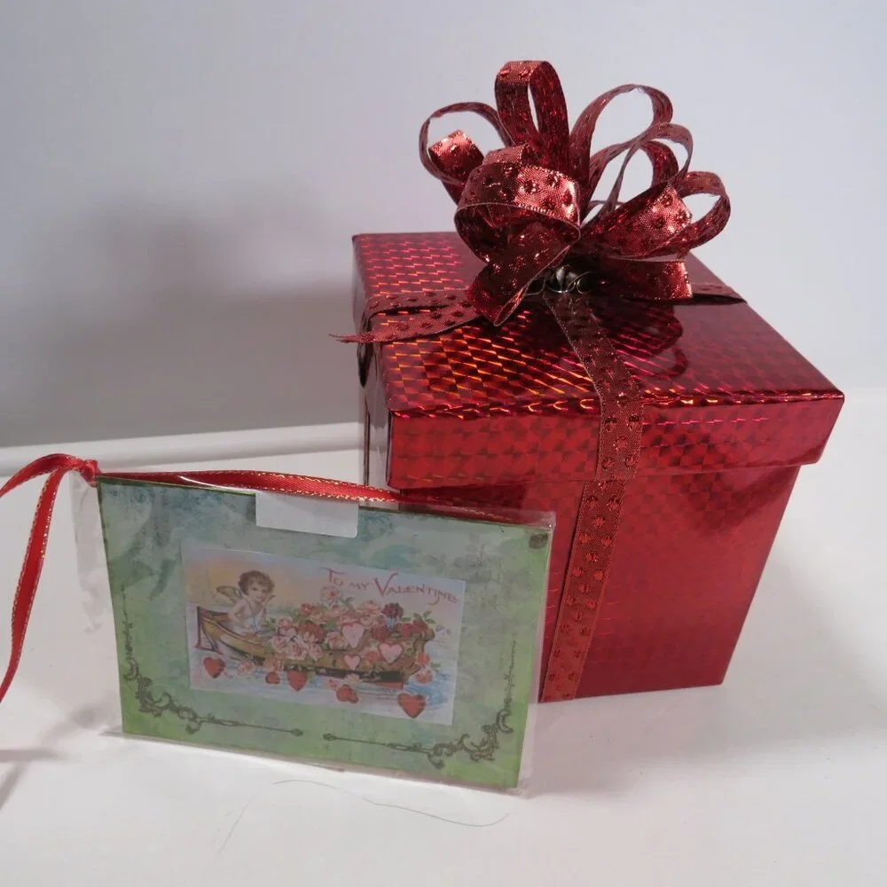 Red Holographic Gift Box, Bow, & Gift Tag (Fits most Ceramic Coffee mugs)